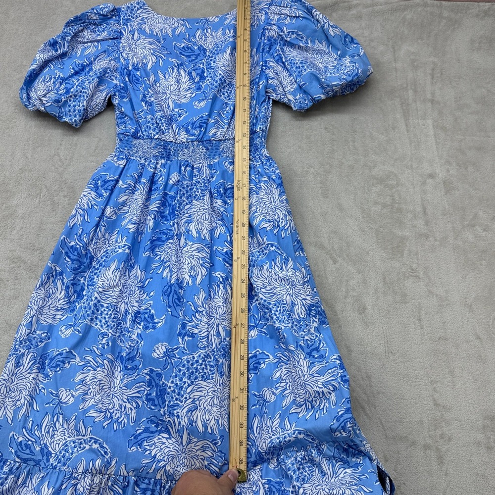 Lilly Pulitzer Ezralyn Maxi Dress Womens 00 Boca Blue Floral Puff Sleeve Cotton - Picture 9 of 14